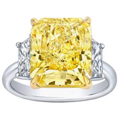 GIA Certified 7.89 Carat Fancy Yellow Radiant Cut Canary Diamond Ring