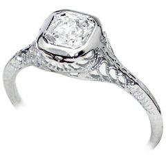 Old European Cut G VS Diamond White Gold Filigree Engagement Ring