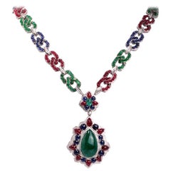 1960s Emerald Ruby Sapphire Diamond Gold Pendant