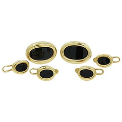 Black Onyx and Yellow Gold Cufflinks and Shirt Stud Set