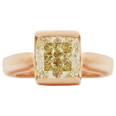 HRD Certified 5.04 Carat Cushion Cut Fancy Yellow Diamond Set in Rose Gold