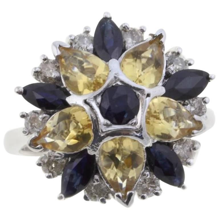  Diamond Sapphire and topaz yellow Fashion White Gold Ring