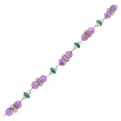 Amethyst Pearl Malachite Link Rose Gold Bracelet