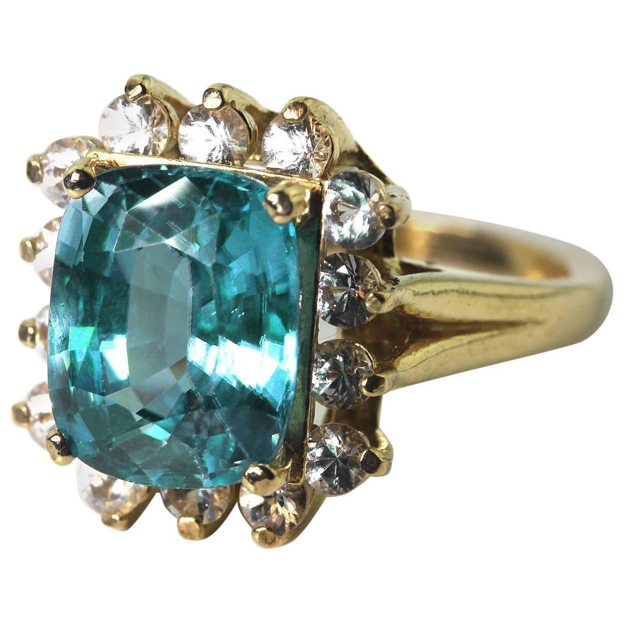 AJD Intensely Glittering Brilliant Natural Zircon & White Sapphires Gold Ring For Sale