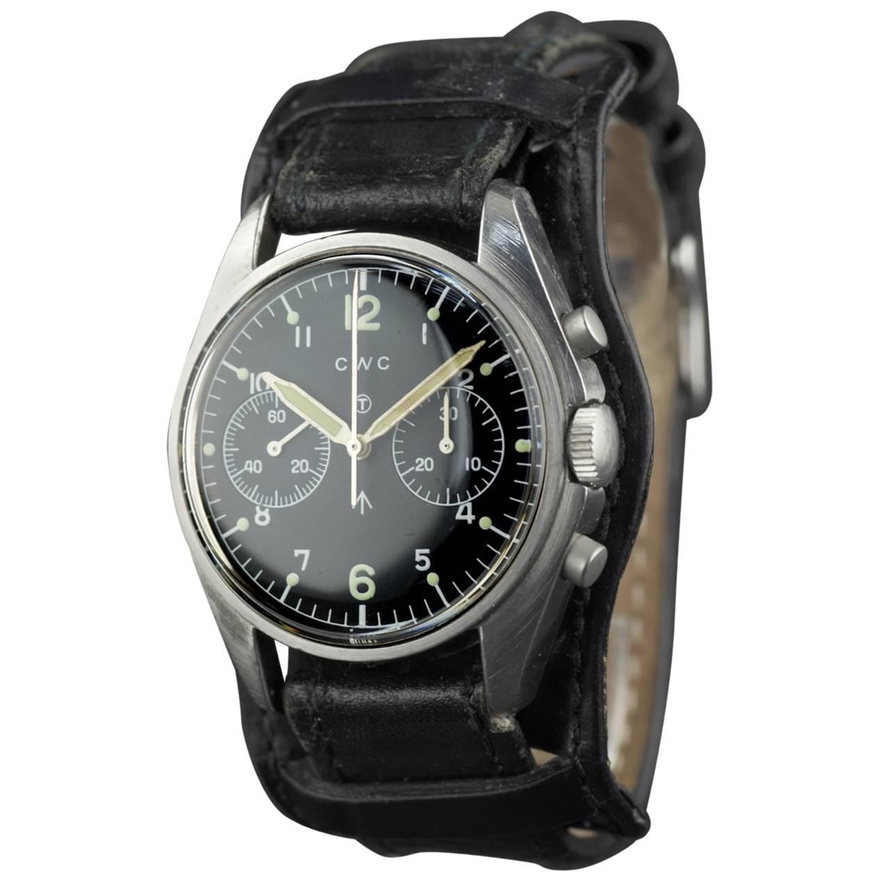 Cortebert CWC Stainless Steel British Airforce Chronograph Wristwatch, 1978 For Sale