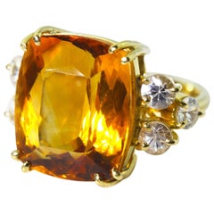 Magnificent Huge Citrine and Sapphire 18 Kt Gold  Ring
