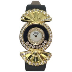 Retro Chopard yellow gold diamond mother of pearl dial Happy Diamond quartz Wristwatch