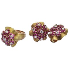 Vintage Diamond and Ruby Earrings and Ring Set