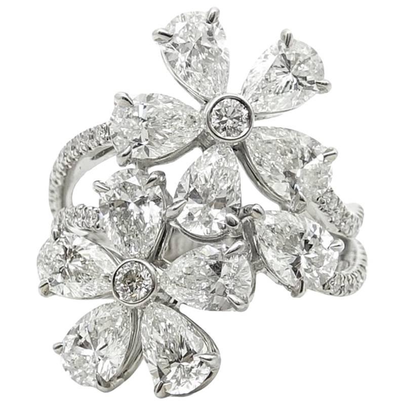 4.64 Carat Diamond Flower Style White Gold Ring For Sale