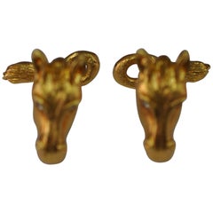 Neiman Marcus Yellow Gold Horse Head Diamond Cufflinks