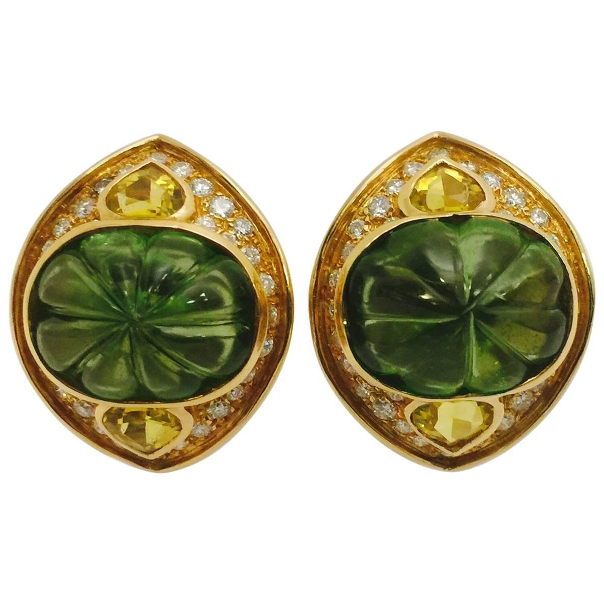 Peridot Diamond Citrine Gold Earrings, 1997