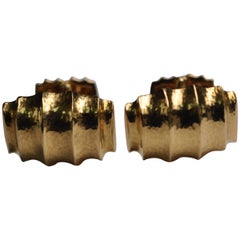 David Webb Yellow Gold Hand-Hammered Cufflinks