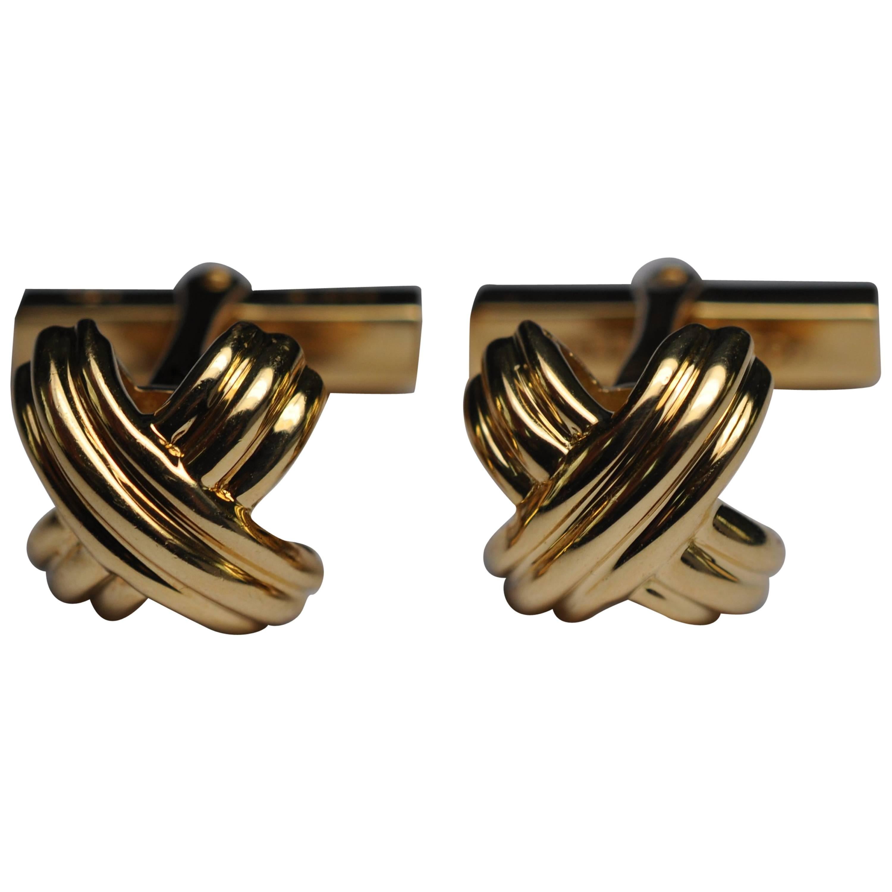 Tiffany & Co. Schlumberger Yellow Gold Cufflinks Dated 1992 For Sale