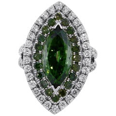 3 Carat Marquise Green Diamond and White Diamond Ring