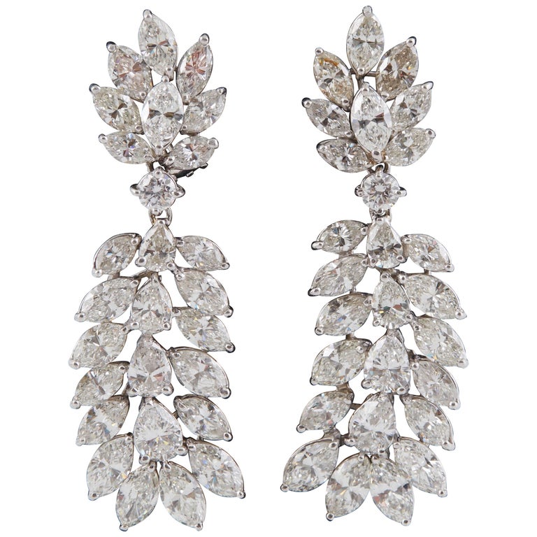 Classic Diamond Platinum Chandelier Earrings For Sale at 1stDibs