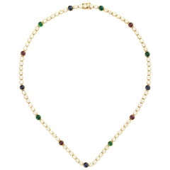 18 Karat Yellow Gold Diamond, Ruby, Sapphire and Emerald Necklace by Graff