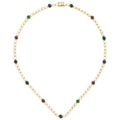 18 Karat Yellow Gold Diamond, Ruby, Sapphire and Emerald Necklace by Graff