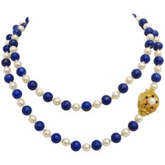 Luscious Lapis, Pearl and Sapphire 18 Karat Necklace