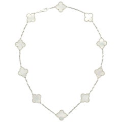 Vintage Van Cleef & Arpels Mother of Pearl White Gold Alhambra Necklace