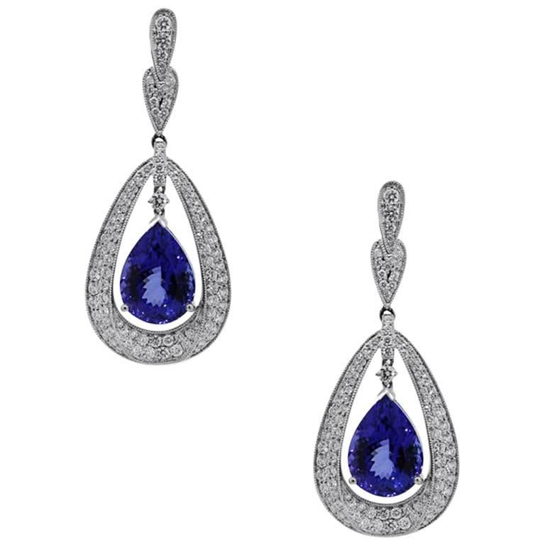 Pear Shape Tanzanite and Diamond Dangle Earrings