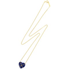 Vintage Tiffany & Co. 18 Karat Yellow Gold Lapis Lazuli Heart Necklace