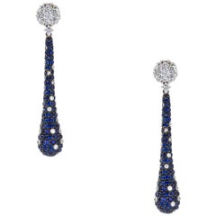 White Diamond and Sapphire Long Tear Drop Earrings