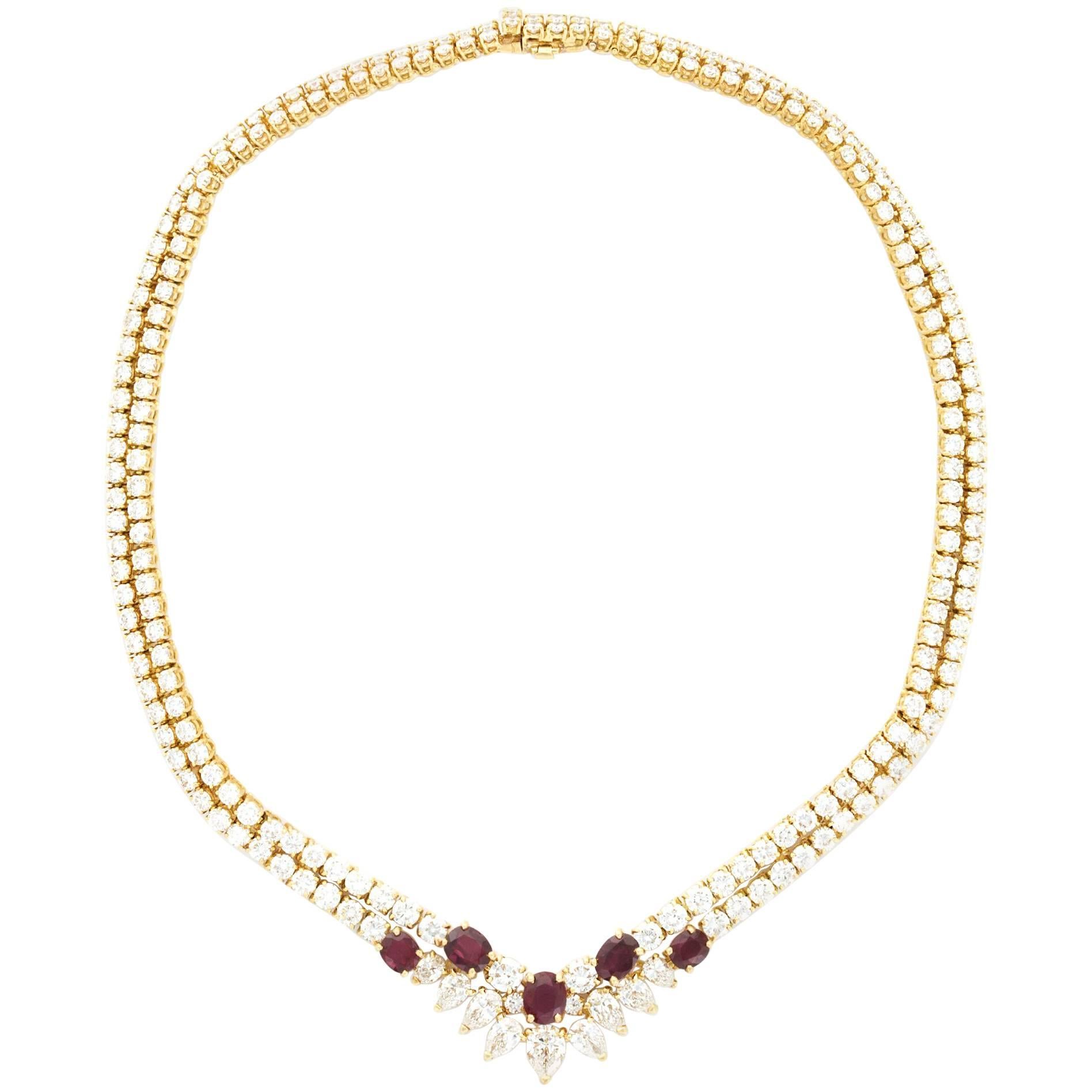 Van Cleef & Arpels Paris Diamond Ruby Gold Necklace For Sale