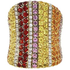 Valente Diamond and Multicolored Sapphire Wide Ring