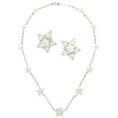 Chanel 18 Karat White Gold Diamond "Comete" Necklace and Earrings Set