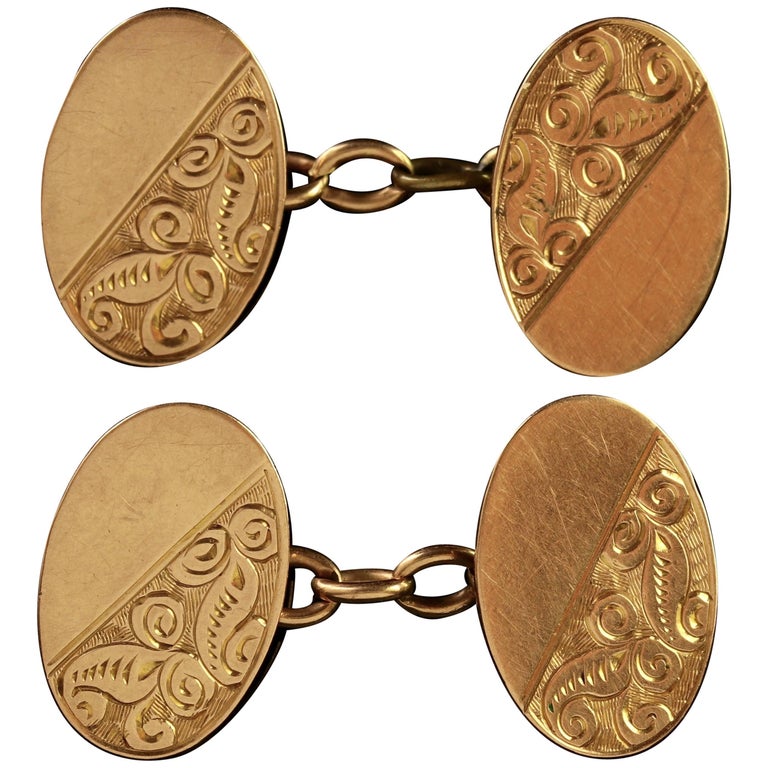 Antique Art Deco Gold Double, Birmingham, 1922 Cufflinks For Sale at
