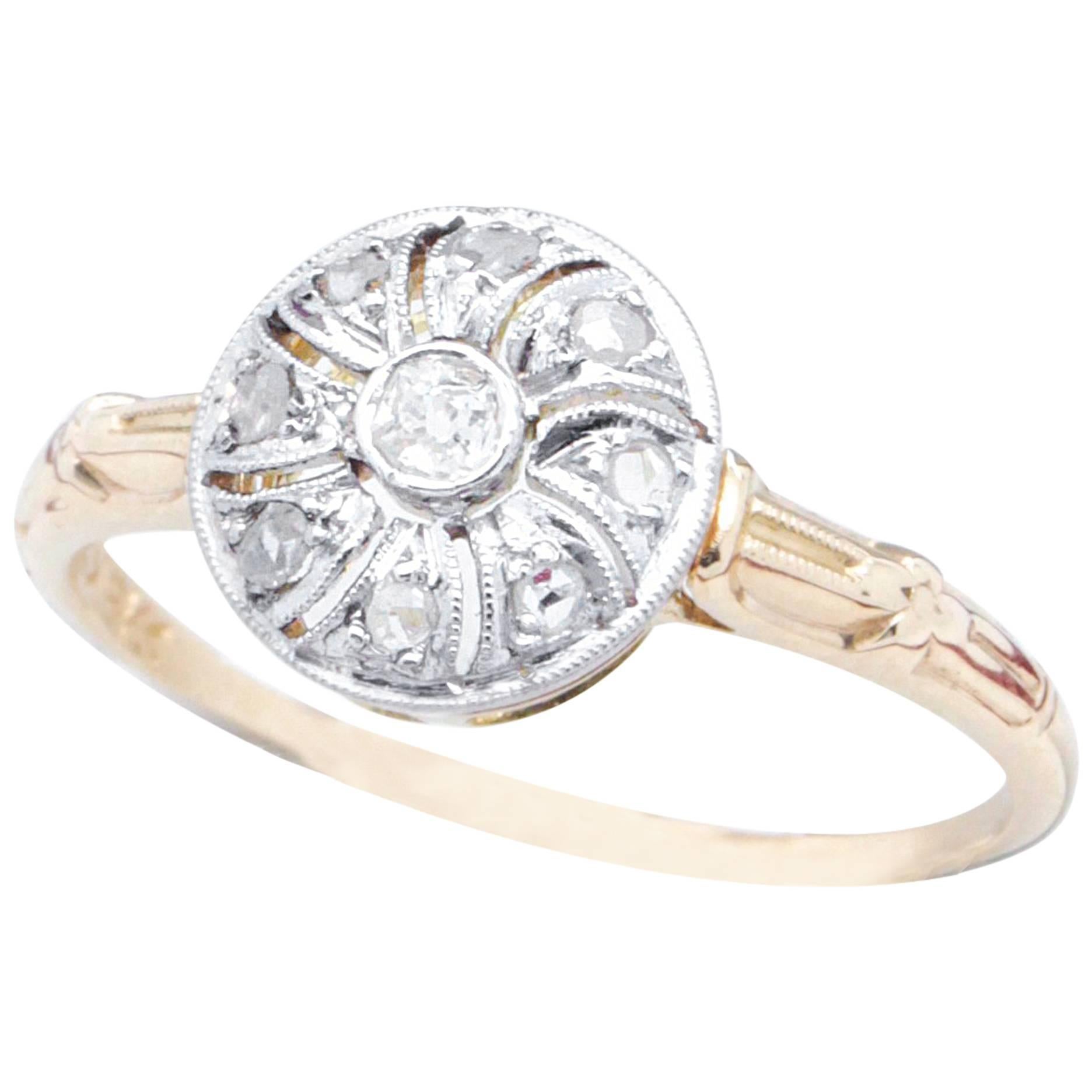 Handmade, Art Deco Pinwheel Diamond Ring For Sale
