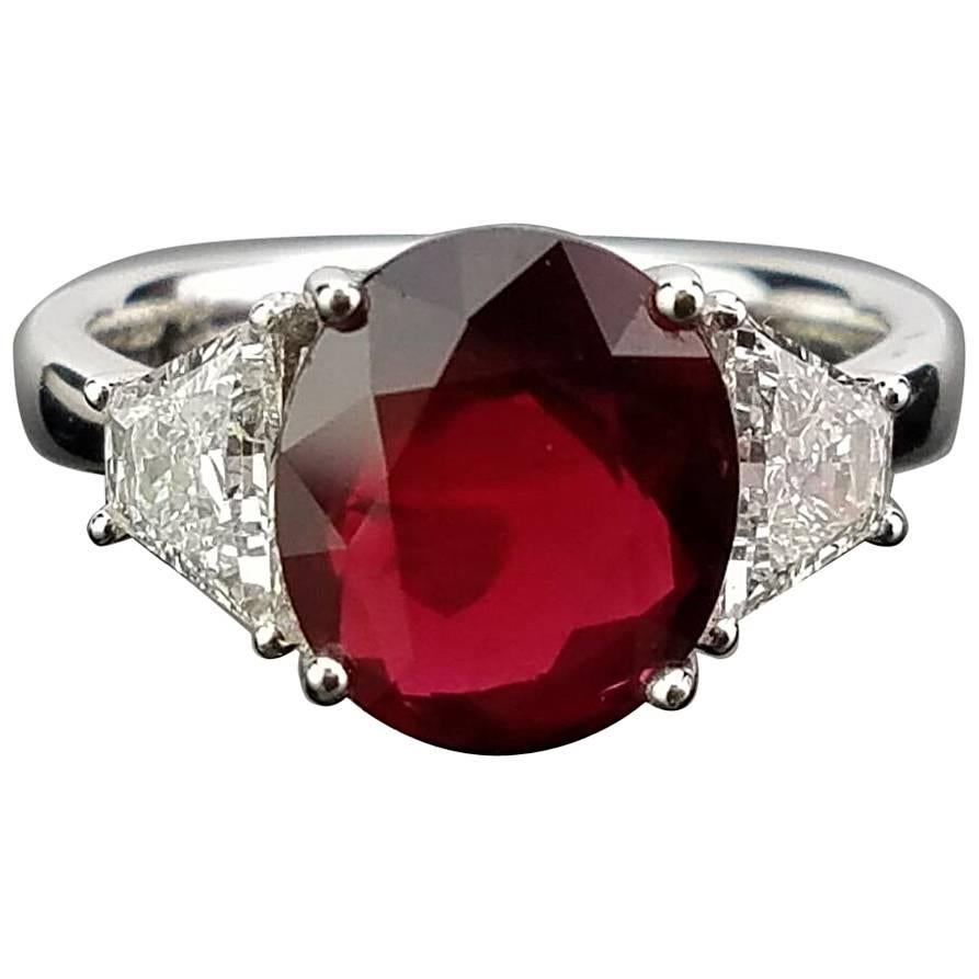 Certified 4.05 Carat No Heat Mozambique Ruby and Diamond Ring