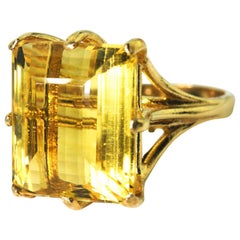 Large 16 Carat Yellow Beryl 14kt Gold Cocktail Ring