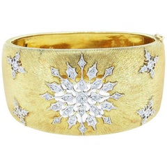 Diamond and 18kt. White and Yellow Gold Open Work Bangle