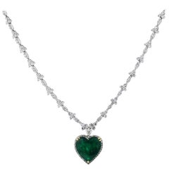 Heart Shape Emerald Diamond Necklace