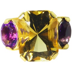 13.5 Carat Brilliant Yellow Heliodor Amethyst 18 kt Gold Cocktail Ring