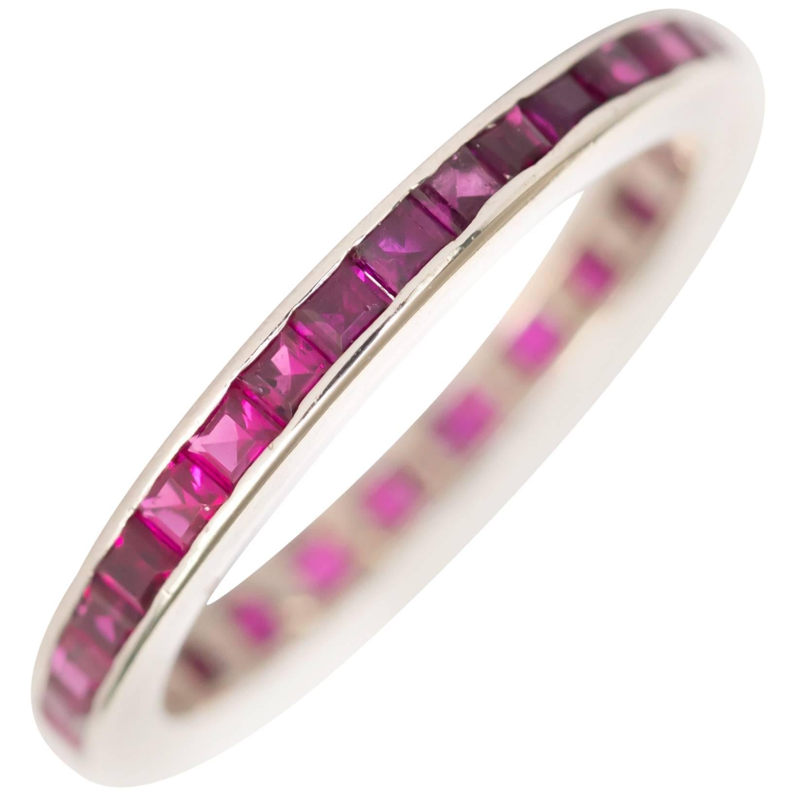 1.30 Carat, Total Weight Ruby White Gold Wedding Band