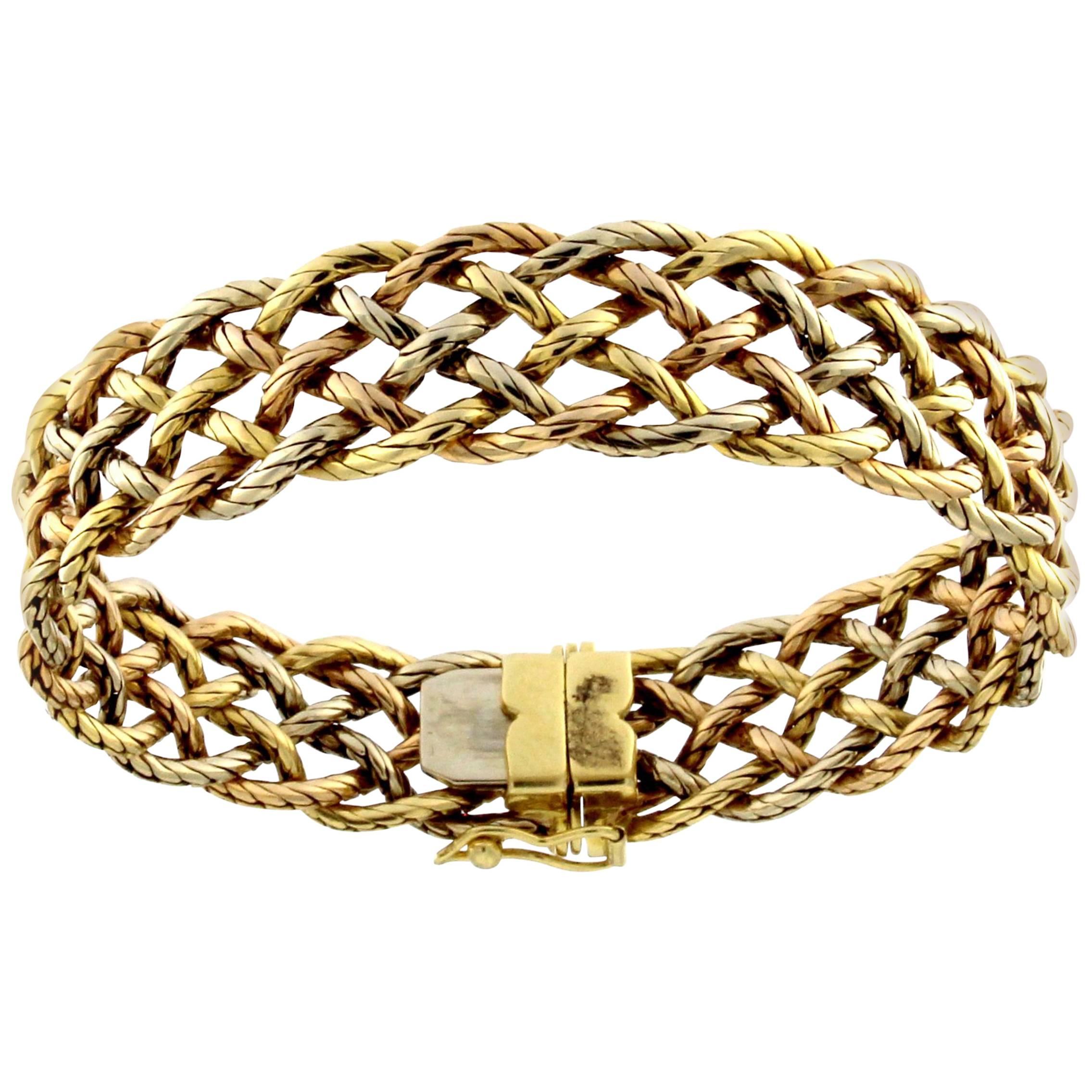 Mesh, Chain Bracelet 18 Karat Gold Three Colors For Sale