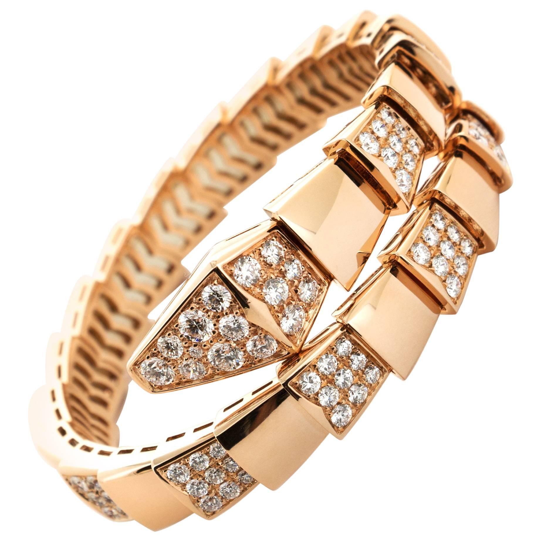 Bulgari Rose Gold Serpenti Diamond Bracelet For Sale