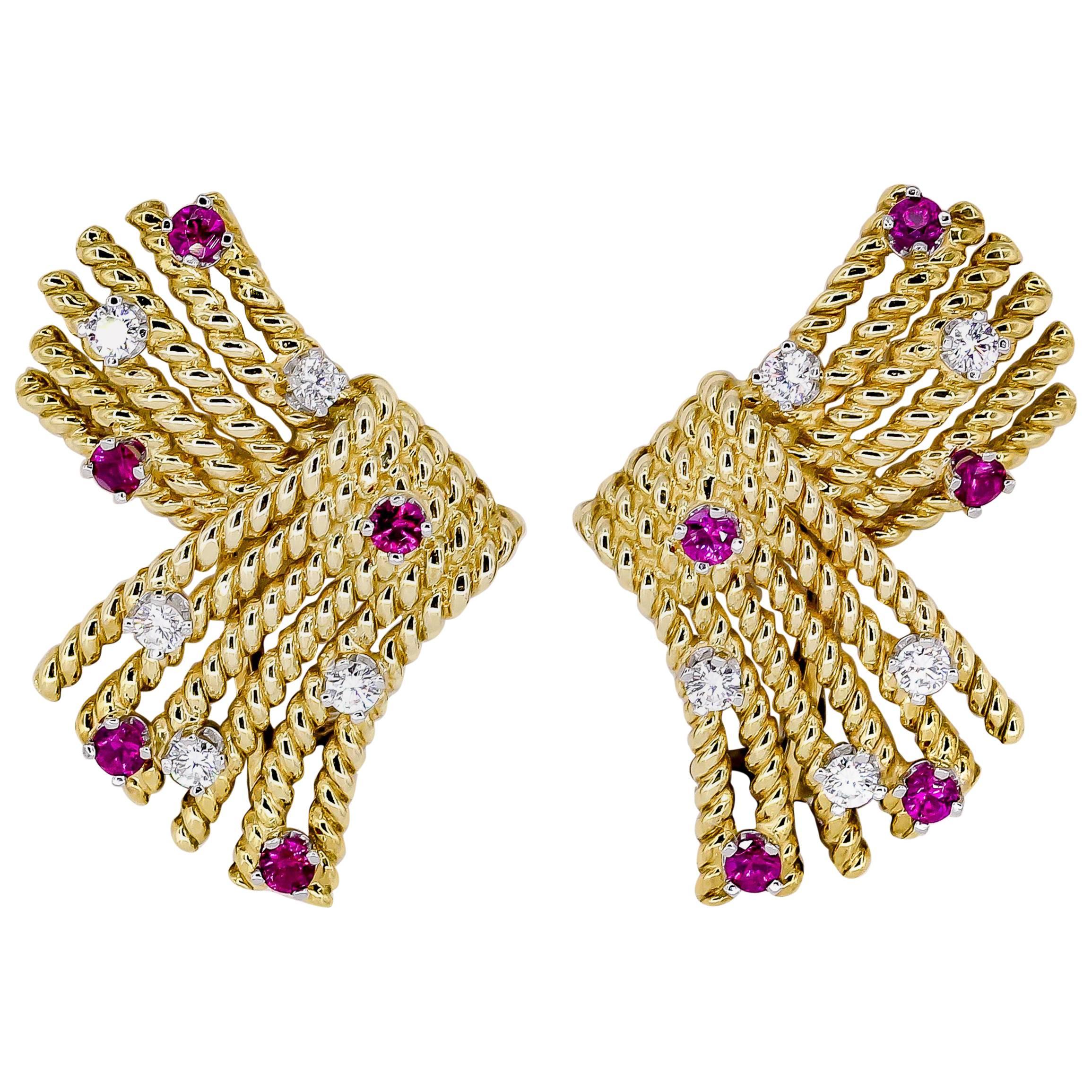 Tiffany & Co. Schlumberger Ruby, Diamond and Gold V Rope Earrings