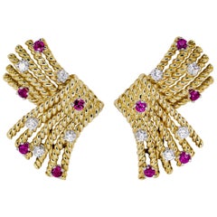 Tiffany & Co. Schlumberger Ruby, Diamond and Gold V Rope Earrings