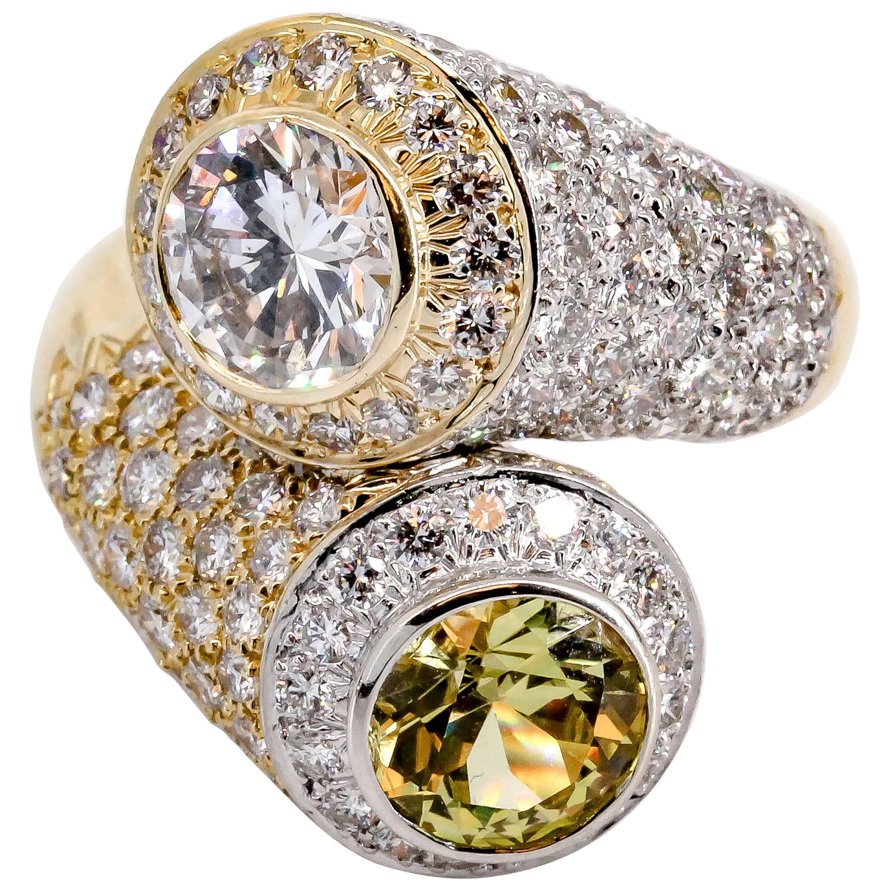 David Webb Sapphire Diamond Platinum Gold Contraire Ring