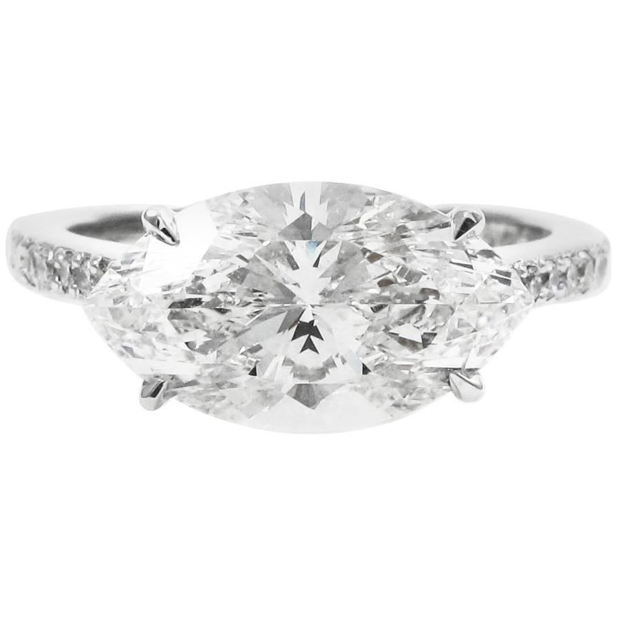 GIA Certified 3.01 Marquise Cut Diamond East West Pave Platinum Ring