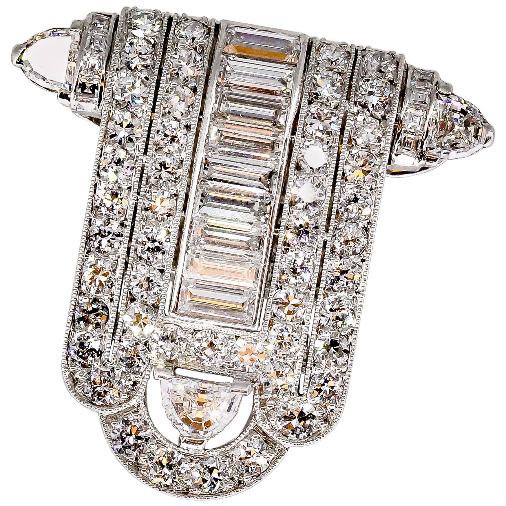 Tiffany & Co. Art Deco Diamond and Platinum Clip Brooch