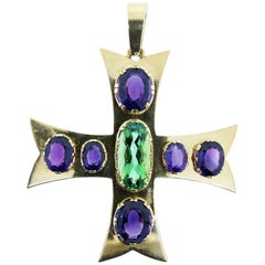 Amethyst and Tourmaline Maltese Cross Pendant