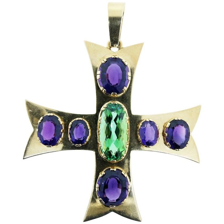 Amethyst and Tourmaline Maltese Cross Pendant at 1stDibs
