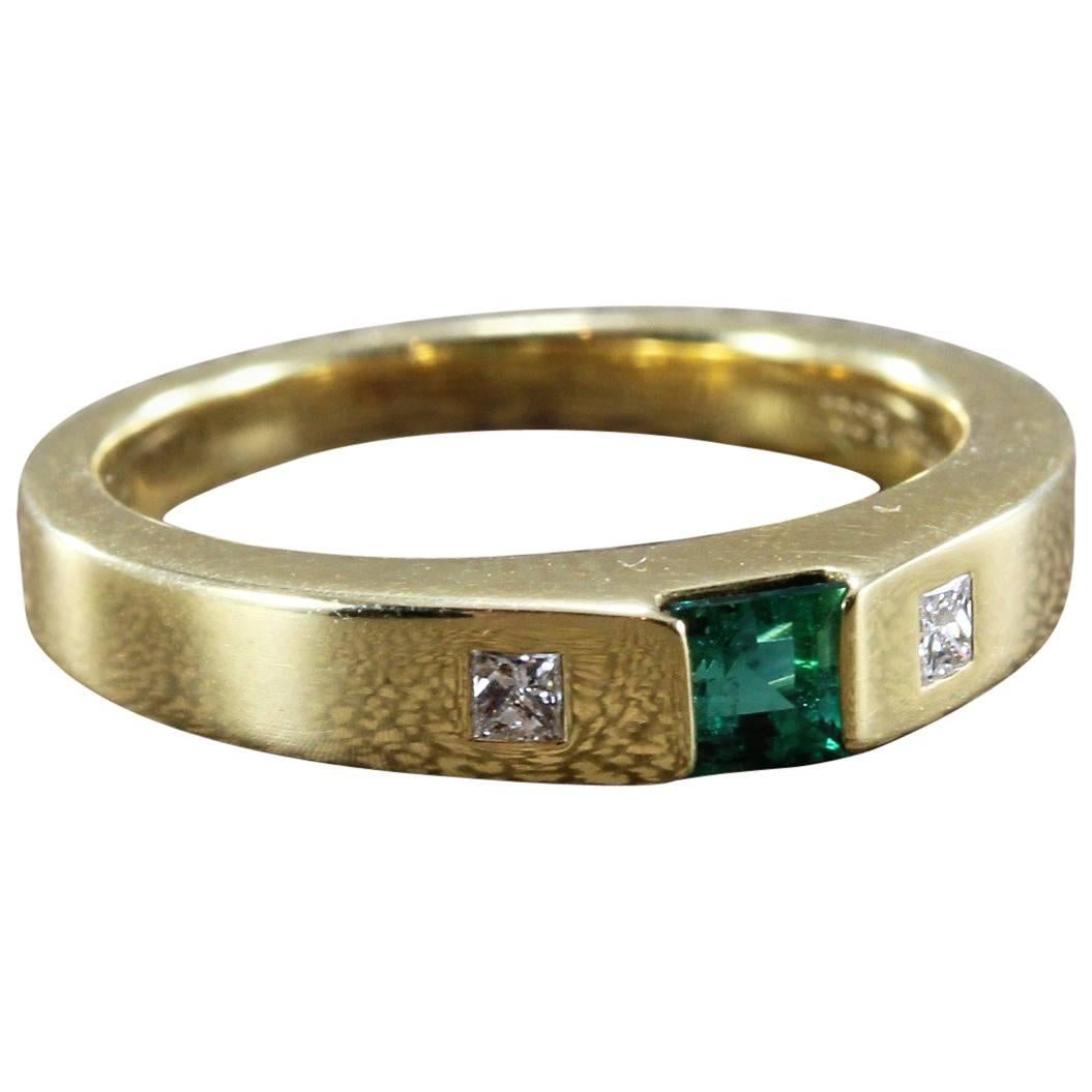 Tiffany & Co. Emerald Diamond Gold Band Ring