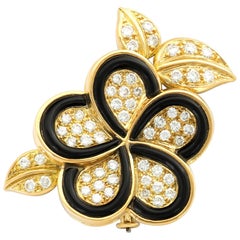 Van Cleef & Arpels Diamond Onyx Gold Flower Brooch