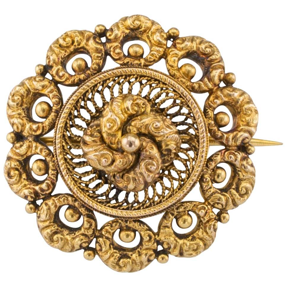 Antique 1870s Victorian Gold Brooch