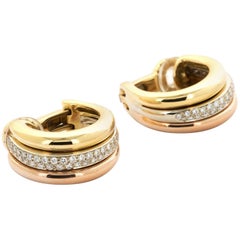 Cartier Tri-Color Gold Trinity Diamond Hoop Earrings
